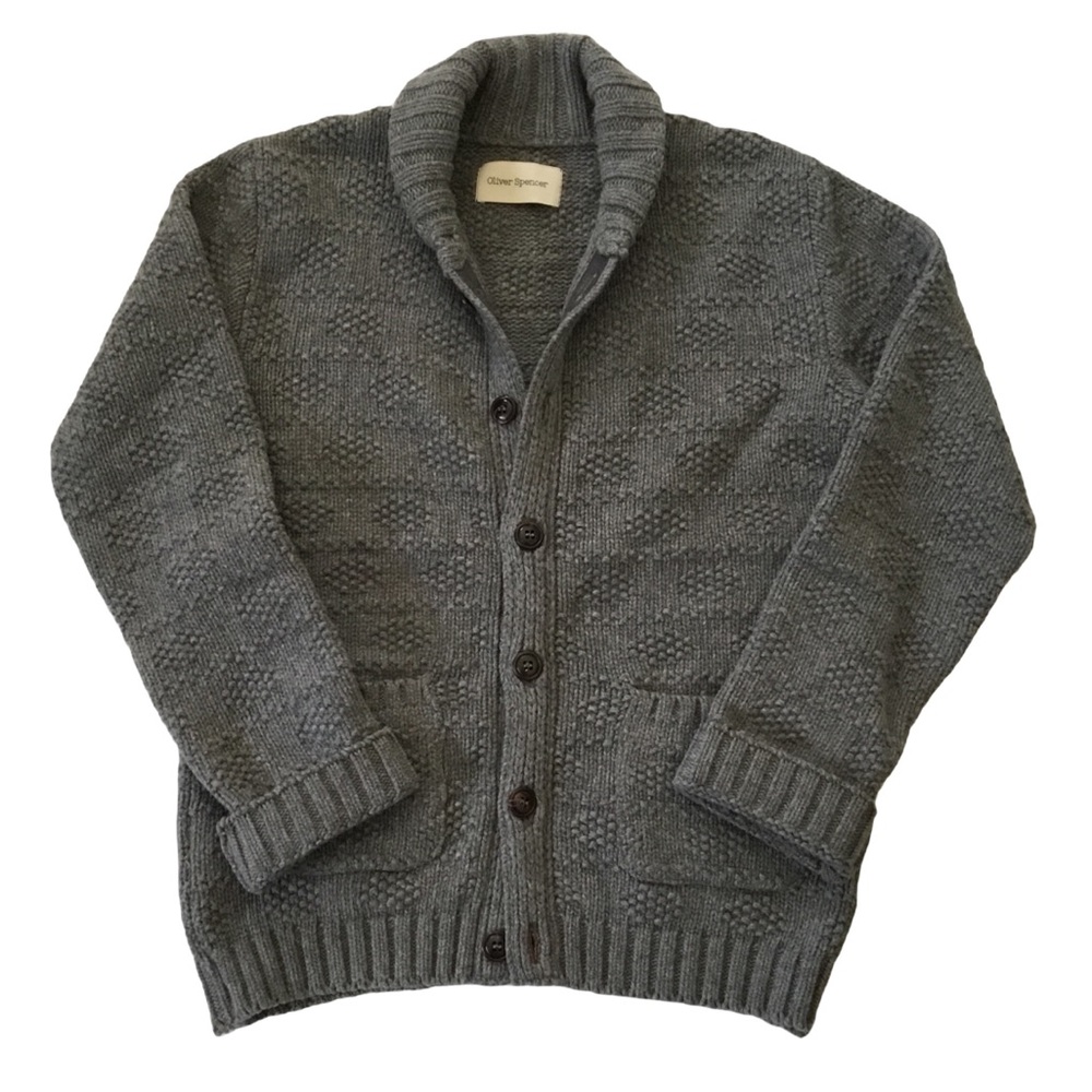 Oliver Spencer Newton Lambswool Gray Cardigan. Sz Large